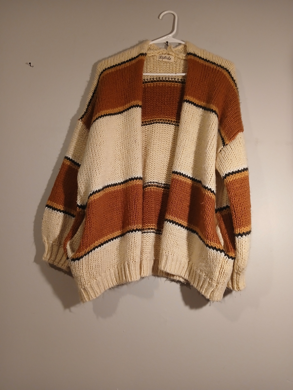 Listicle Open-Front Striped Cardigan - Cream & Rust. Size Small.